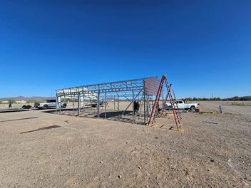 A frame going up on a prepared slab
