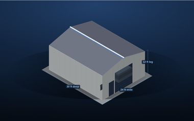 The builder drawing a 24 by 30 garage with a 12 ft leg
